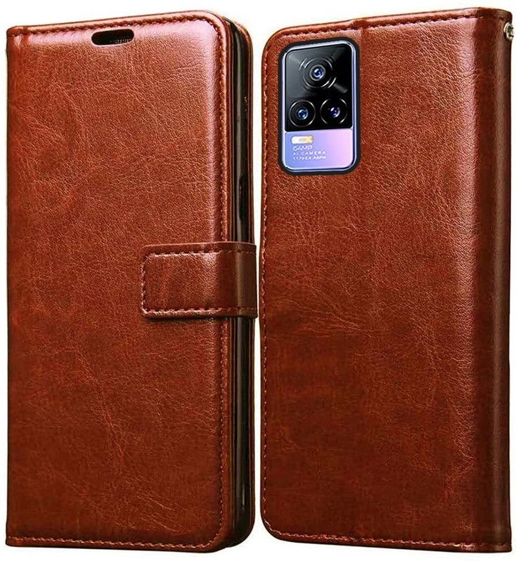 Flipkart SmartBuy Flip Cover for Vivo V21E Leather Flip Cover  (Brown, Pack of: 1)