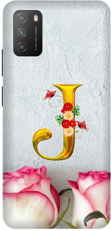 UMPRINT Back Cover for Poco M3/MZB087AIN J J Latter Alphabet Printed Back Cover  (Multicolor, Hard Case, Pack of: 1)