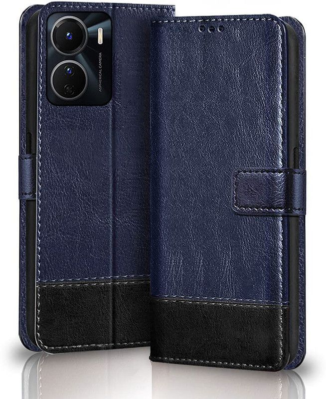 NKARTA Flip Cover for Vivo Y16 Dual Shade Wallet Case - Brown+Coffee  (Multicolor, Magnetic Case, Pack of: 1)