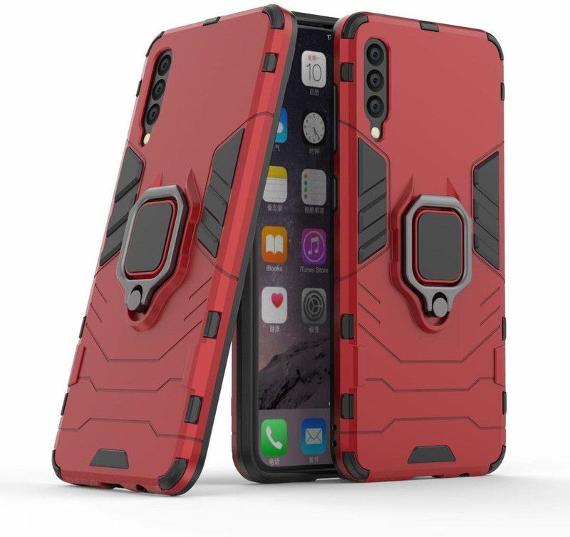 VOSKI Back Cover for Samsung Galaxy A50s Armor Rugged Shockproof with Metal Rotating Ring Case  (Red, Dual Protection, Pack of: 1)