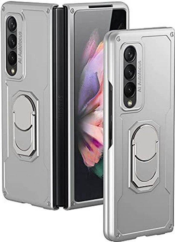 Dhavals Shoppe Front & Back Case for Samsung Galaxy Z Fold 3 Auto Focus Ring Holder Hybrid Armor Hard Case Cover  (Silver, Shock Proof, Pack of: 1)