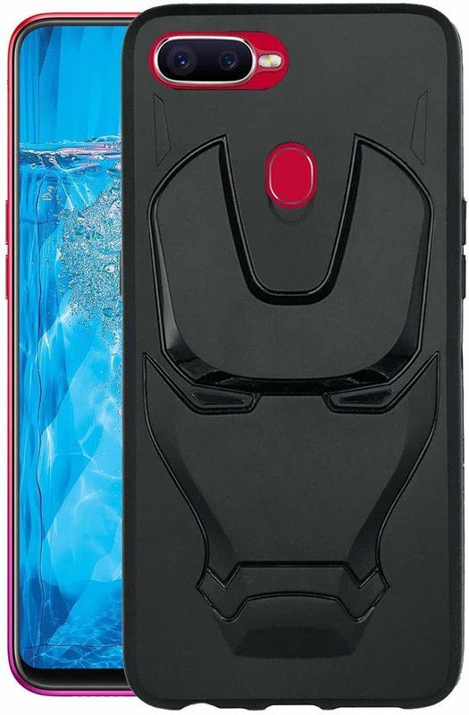 Faybey Back Cover for OPPO F9 Pro (3D Feel Marvel Avenger Iron Man Logo Mask Flexible Rugged Matte Case, 3D Case)  (Black, 3D Case, Pack of: 1)