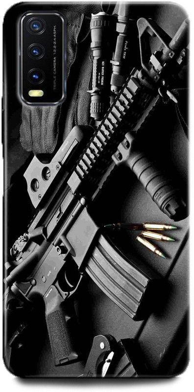 INDICRAFT Back Cover for Vivo Y12G, V2068 GUN, PISTOL, ARMY, REVOLVER, MILITARY, REFILE, PUBG  (Multicolor, Dual Protection, Pack of: 1)