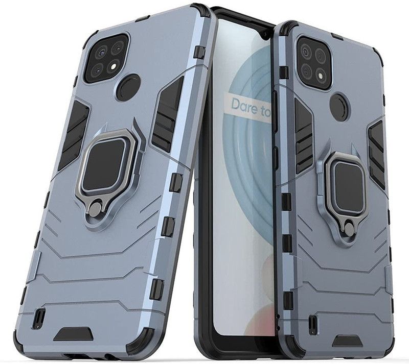 VOSKI Back Cover for Realme Narzo 50A Armor Rugged Shockproof with Metal Rotating Ring Case  (Blue, Dual Protection, Pack of: 1)