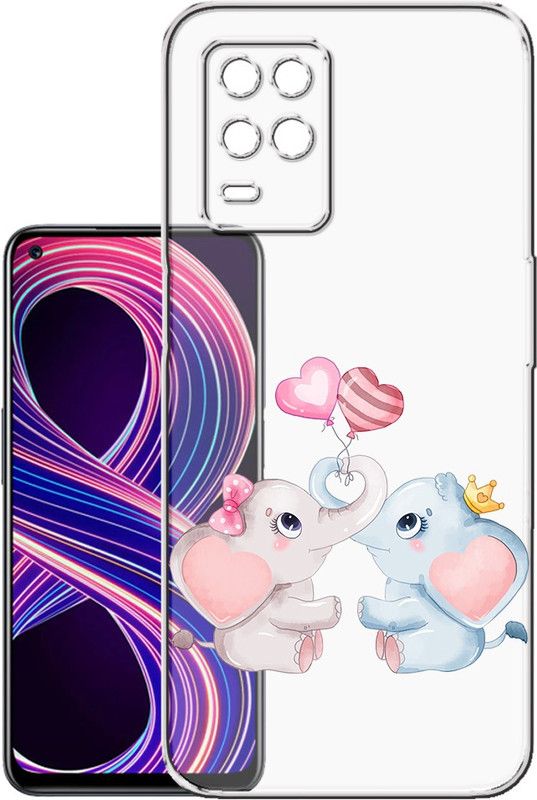 HANIRY Back Cover for Realme 8 / RMX3085 mobile cover | TWO ELEPHANT | Design | PNG_21  (Multicolor, Flexible, Silicon, Pack of: 1)