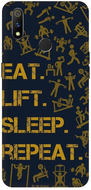 URCHIN Back Cover for Realme 3 Eat Sleep Gym Repeat, Gym, Gym love, bodybuilding, motivational  (Multicolor, Shock Proof, Pack of: 1)