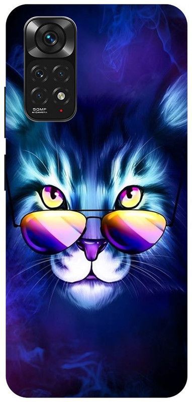 THE NARAYANA COLLECTIONS Back Cover for REDMI NOTE 11-NEON,CAT,ANIMAL,NEW,FUNKY  (Multicolor, Hard Case, Pack of: 1)