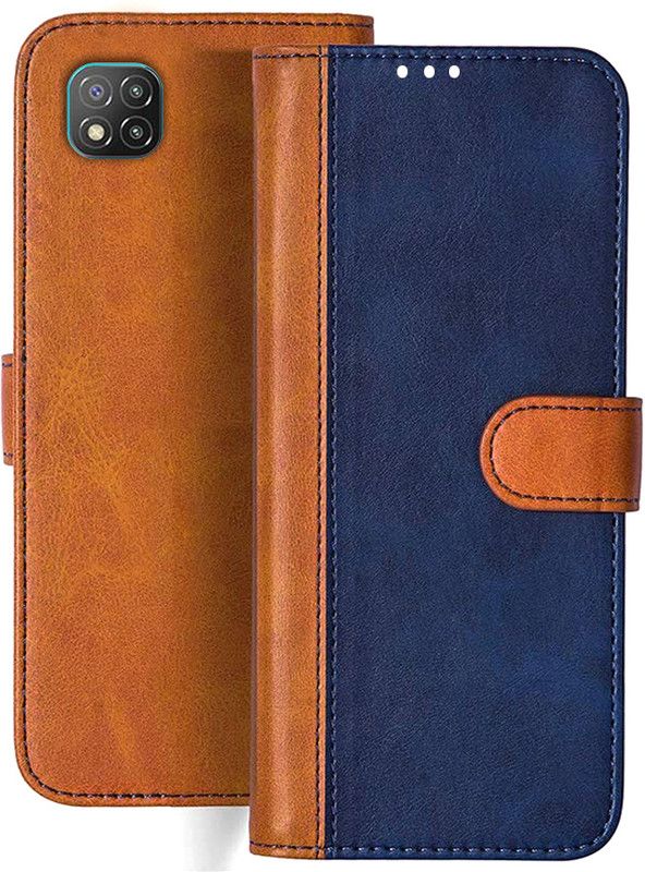 Kridha Flip Cover for Poco C3 flip cover | M2006C3MII flip cover | MZB07RIIN | Blue, Brown Design  (Blue, Magnetic Case)