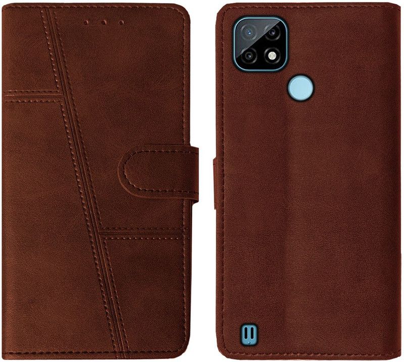 AOnes Flip Cover for Realme C21  (Brown, Cases with Holder, Pack of: 1)