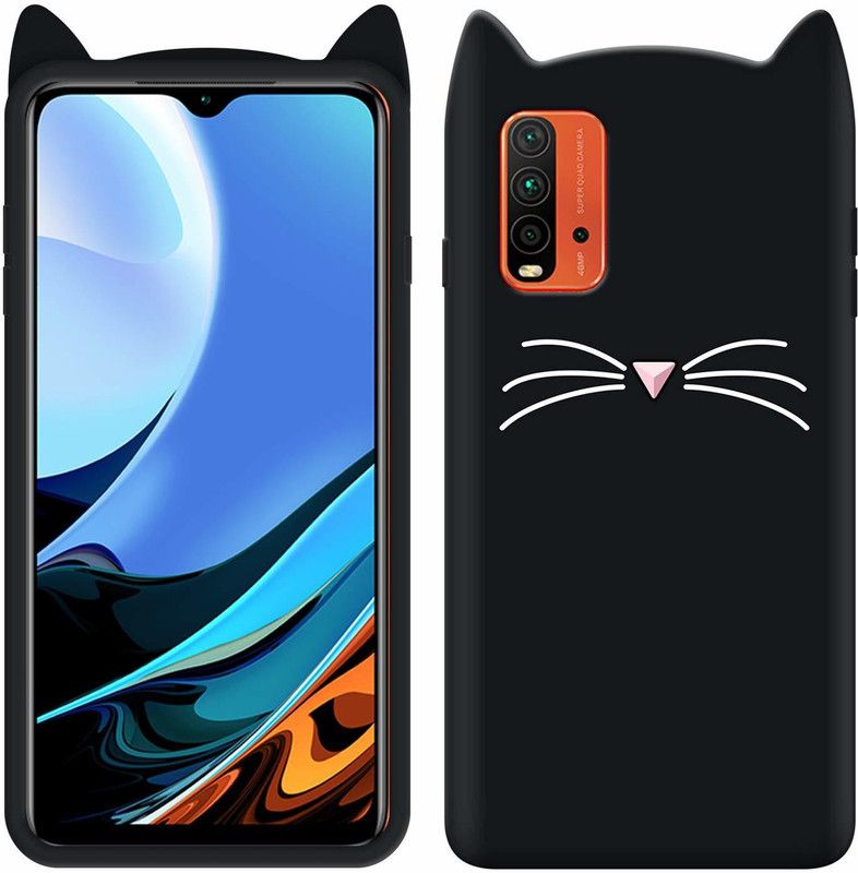 TKTHUB Back Cover for redmi9 power Girls 3D Cartoon Cute Cat Silicone case  (Black, Pack of: 1)
