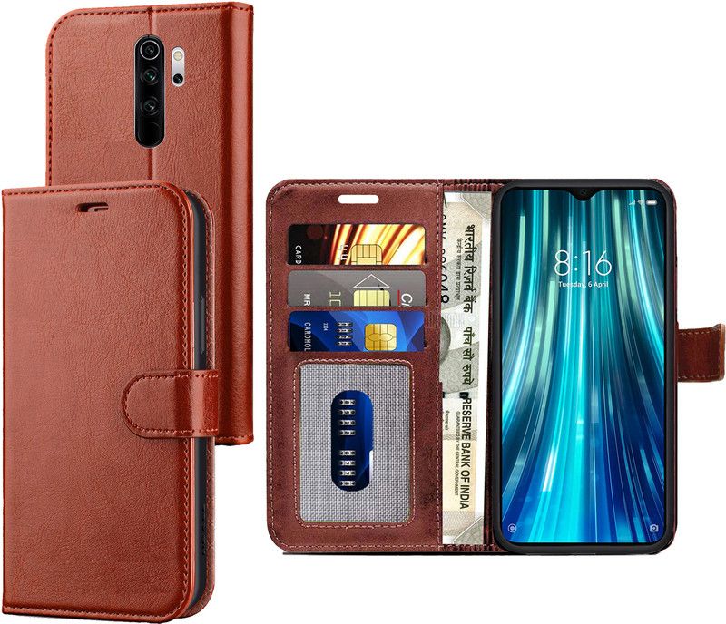 Digilett Wallet Case Cover for Redmi Note 8 Pro  (Brown, Dual Protection, Pack of: 1)