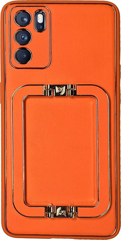 Vaneeji Back Cover for Oppo Reno 6 5G luxe desing PU leather orangecase with back stand  (Orange, Grip Case, Silicon)
