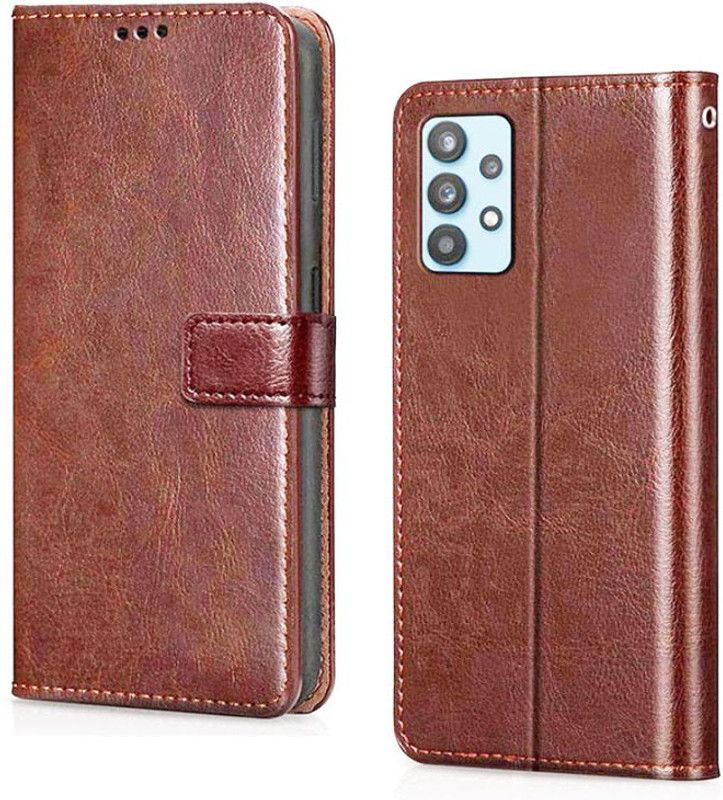 Dilurban Flip Cover for Samsung M32  (Brown, Pack of: 1)