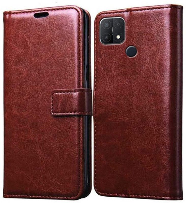 Krumholz Flip Cover for OPPO A15, OPPO A15s  (Brown, Dual Protection, Pack of: 1)