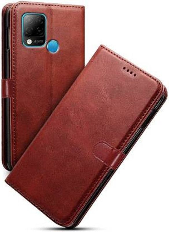 Luxury Counter Flip Cover for Infinix Hot 10S Premium Quality |Dual Stiched |Complete Protection| Back Cover  (Brown, Dual Protection, Pack of: 1)