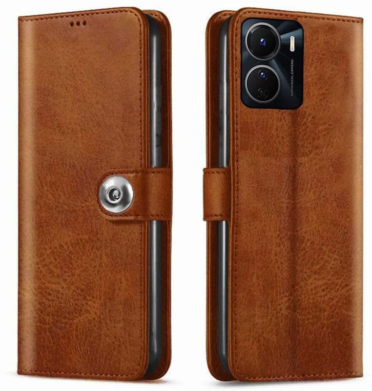 Coverage Flip Cover for Vivo Y16  (Brown, Magnetic Case)