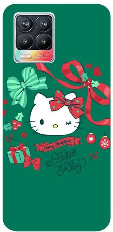 Golden Mask Back Cover for Sky Hawk Back Cover For Realme 8 Dark Green Background Hello Kitty  (Multicolor, Waterproof, Silicon, Pack of: 1)