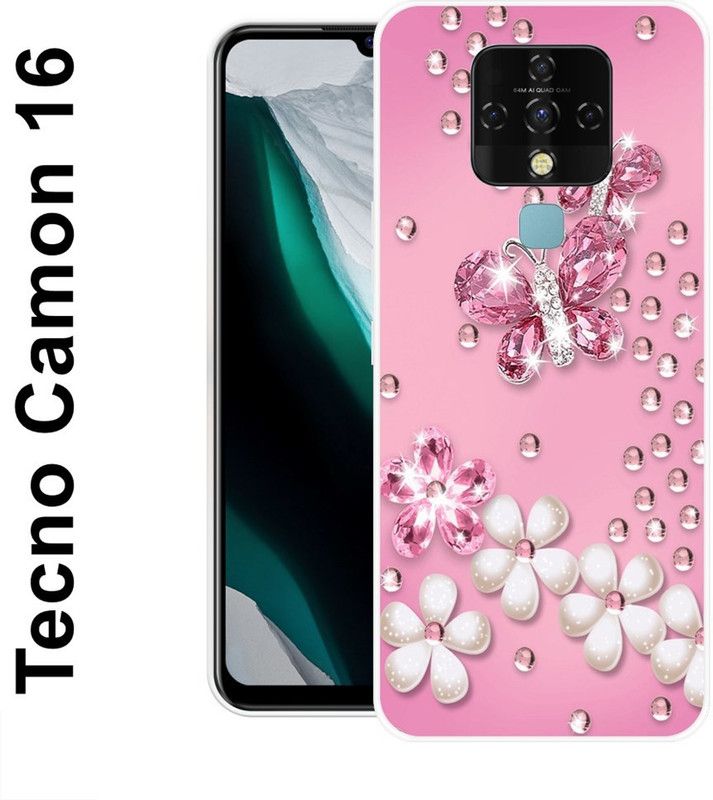 PALWALE BALAJI Back Cover for Tecno Camon 16  (Pink, White, Grip Case, Silicon)