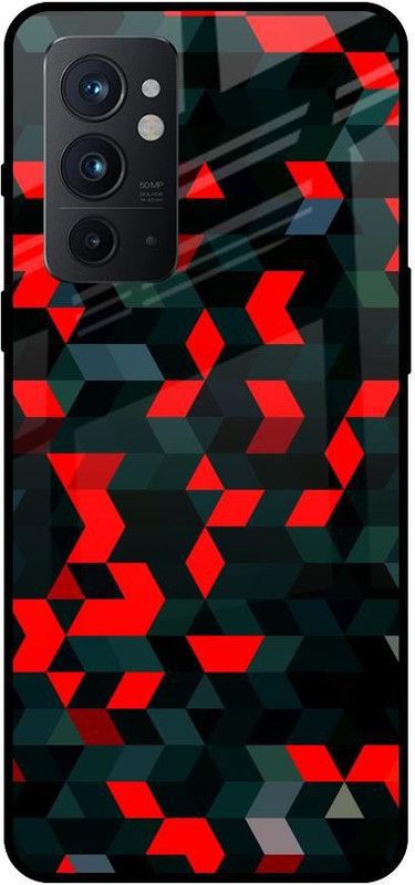 QRIOH Glass Back Cover for OnePlus 9RT  (Green, Red, Grip Case, Silicon, Pack of: 1)