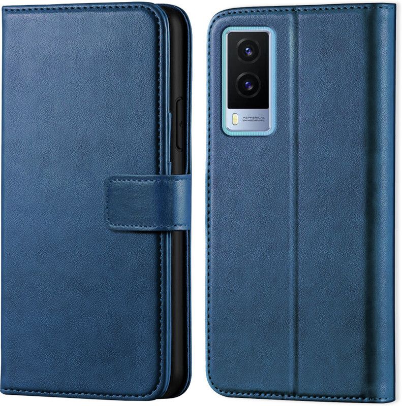 Dgeot Wallet Case Cover for Vivo Y21E | Inside TPU with Card Pockets | Wallet Stand | Magnetic Closure |  (Blue, Dual Protection, Pack of: 1)