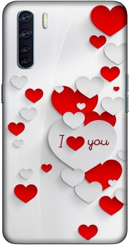 CROKIAN Back Cover for Oppo F15 Red white heart Back Cover  (Multicolor, Hard Case, Pack of: 1)