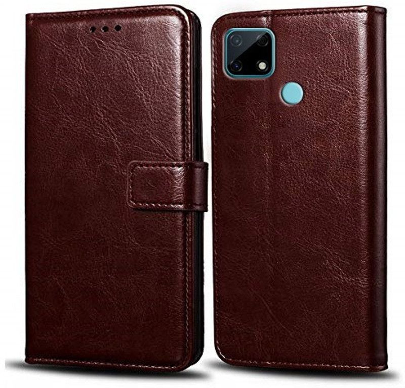 Krofty Flip Cover for Realme Narzo 30A  (Brown, Cases with Holder, Pack of: 1)