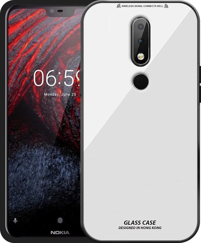 ELEF Back Cover for Nokia 6.1 Plus Luxurious 9H Toughened Glass Back Case Shockproof TPU Bumper  (White, Rugged Armor, Pack of: 1)