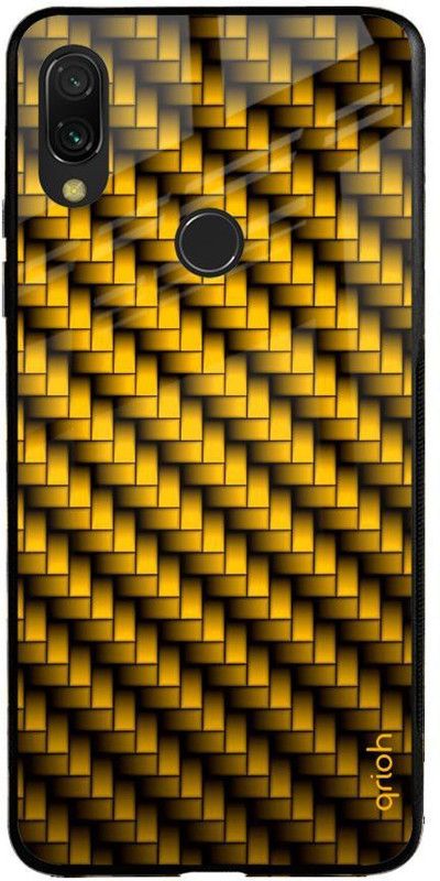 QRIOH Glass Back Cover for Mi Redmi Note 7S  (Black, Yellow, Grip Case, Silicon, Pack of: 1)