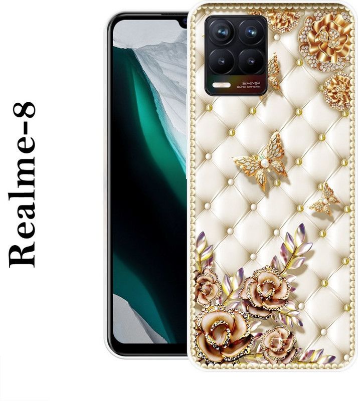 KLC Back Cover for Realme 8  (Pink, White, Grip Case, Silicon)