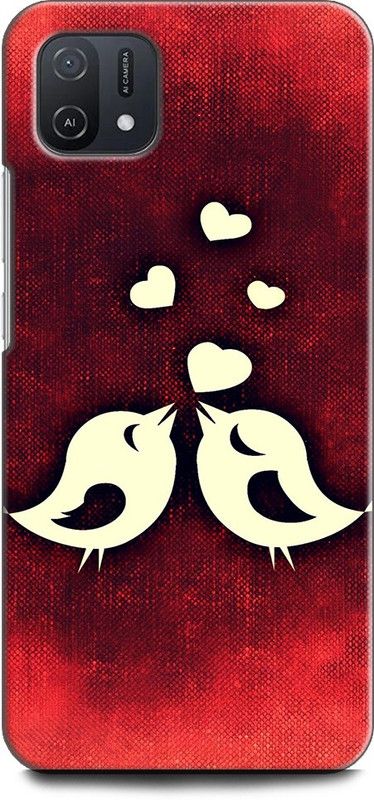 INDICRAFT Back Cover for OPPO A16e, CPH2421 BIRDS, FUNNY BIRDS, CARTOON, LOVE BIRDS, HEART, RED  (Multicolor, Shock Proof, Pack of: 1)