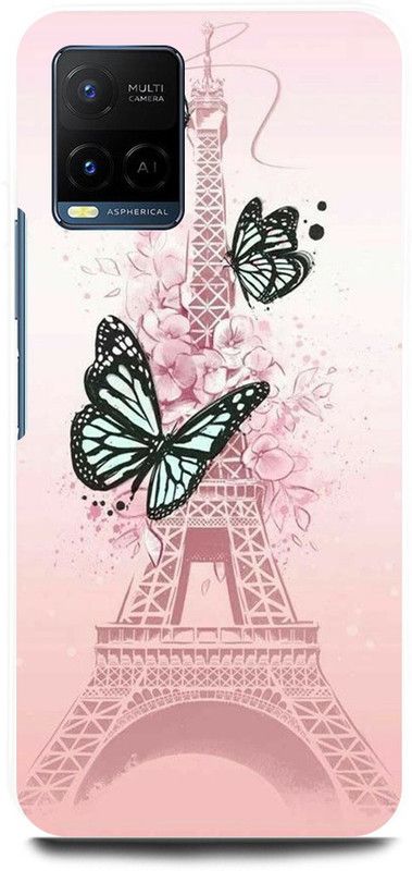 play fast Back Cover for Vivo Y33T, V2146 PINK, BUTTERFLY, EIFEL, TOWER, PARIS  (Beige, Hard Case, Pack of: 1)