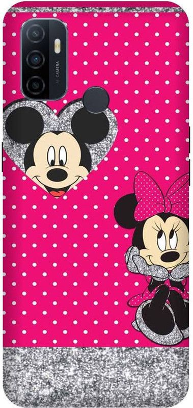 UMPRINT Back Cover for Oppo A53 Mickey Mouse Pink Heart Printed Back Cover  (Multicolor, Hard Case, Pack of: 1)