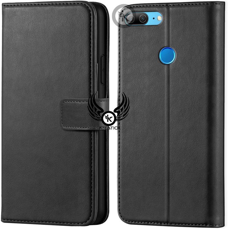 Kreatick Wallet Case Cover for Honor-9 LITE | Inside TPU with Card Pockets | Wallet Stand | Magnetic Closure  (Black, Hard Case, Pack of: 1)
