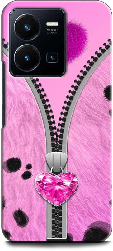 WallCraft Back Cover for Vivo Y35, V2205 GIRLY ZIP, BIAMOND, GIRL, PINK, ABSTRACT ART  (Multicolor, Dual Protection, Pack of: 1)