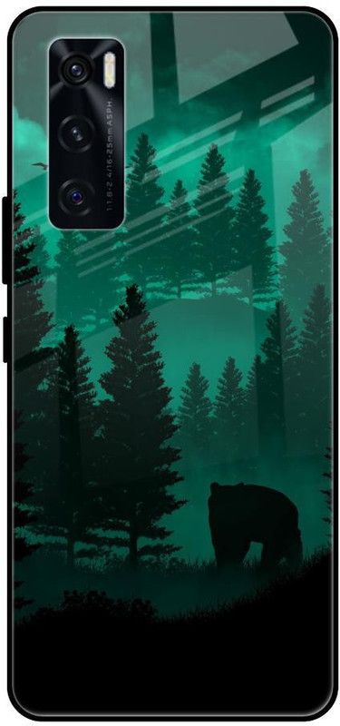 QRIOH Glass Back Cover for Vivo V20 SE  (Green, Black, Grip Case, Silicon, Pack of: 1)