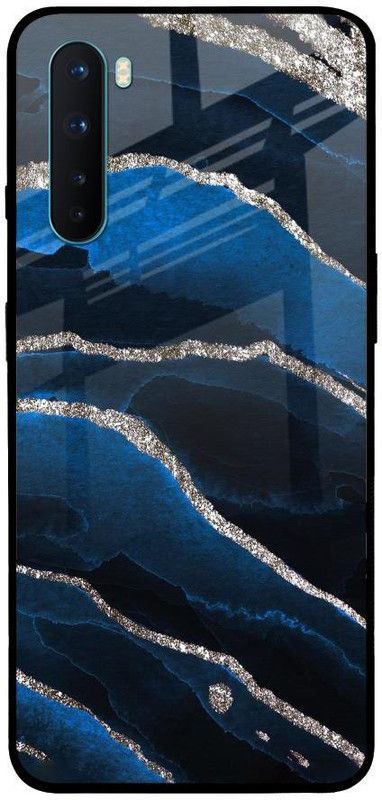 QRIOH Glass Back Cover for OnePlus Nord  (Black, Blue, Grip Case, Silicon, Pack of: 1)
