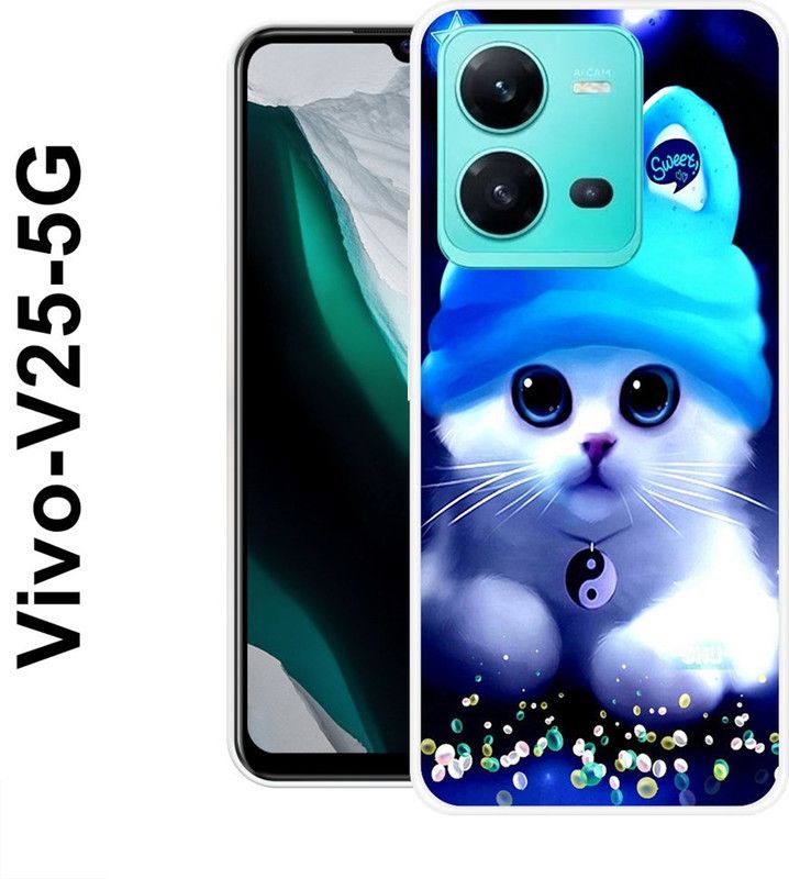 INDIALAND Back Cover for Vivo V25 5G  (White, Blue, Silicon)