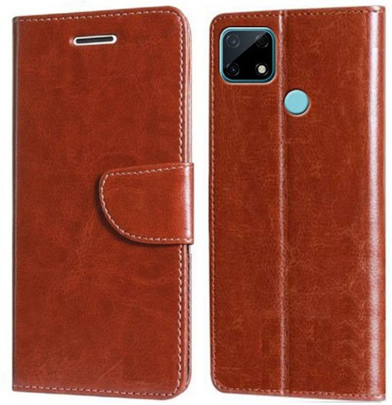 Nuvak Flip Cover for Realme Narzo 30A  (Brown, Magnetic Case, Pack of: 1)