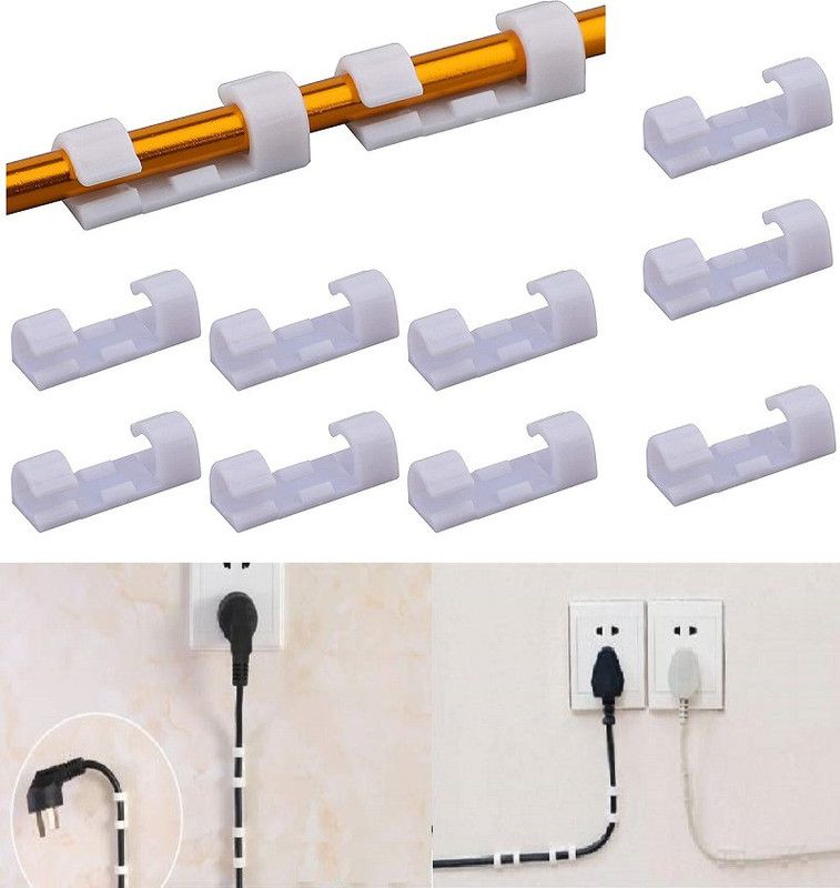 VAAMnational Cable Organizer V2.0 with Improved Stronger Adhesive Tape | Cable Manager, Wire Manager, Wire Clamp | Wire Clips for Cable for Wall, Wire Holder Clips Wall Set Of - 12 Cable Protector  (White)