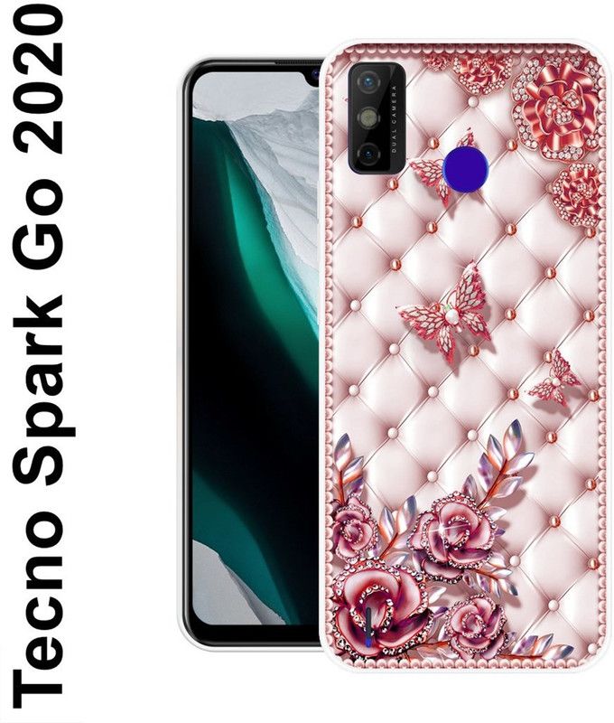 INDIALAND Back Cover for Tecno Spark Go 2020, Tecno Spark 6 Go, Tecno Spark Go 2021  (Pink, White, Silicon)