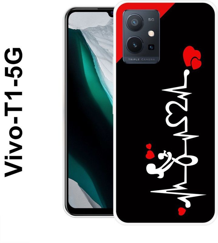 INDIALAND Back Cover for Vivo T1 5G  (Black, White, Silicon)