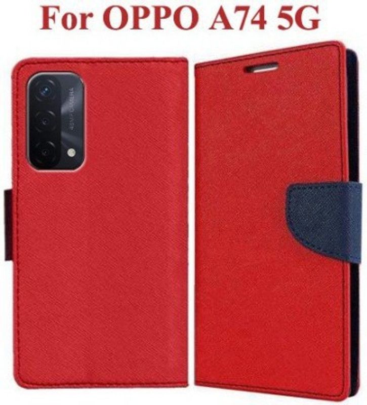 Masque Flip Cover for OPPO A74 5G  (Red, Dual Protection)