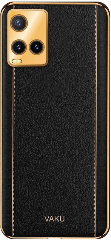 Vaku Luxos Back Cover for Vivo Y33s Luxemberg Leather Stitched Gold Electroplated Soft TPU Cover  (Black, Flexible, Pack of: 1)