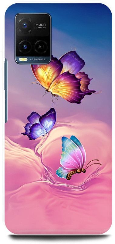 play fast Back Cover for Vivo Y33s, V2109 BUTTER, FLY, PINK, NATURE, FLOWERS  (Pink, Hard Case, Pack of: 1)