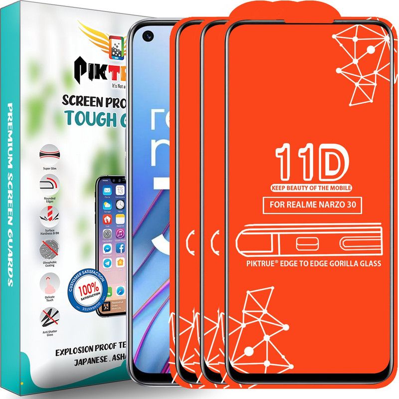 PikTrue Edge To Edge Tempered Glass for Realme Narzo 30  (Pack of 3)