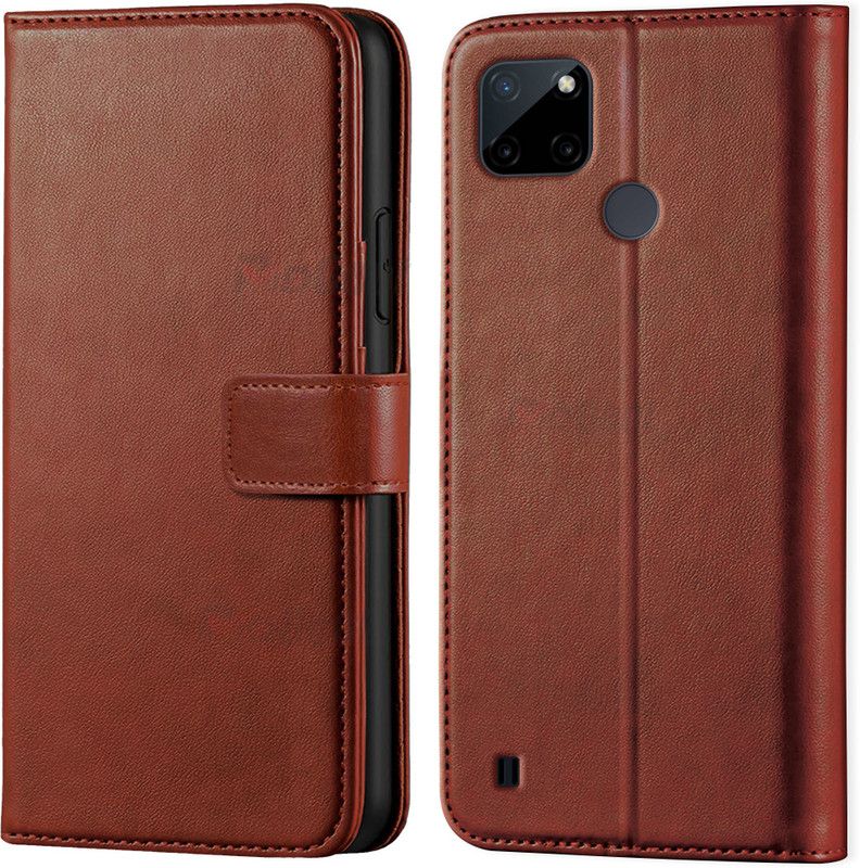 Asgeot Wallet Case Cover for Realme C21Y  (Brown, Dual Protection)