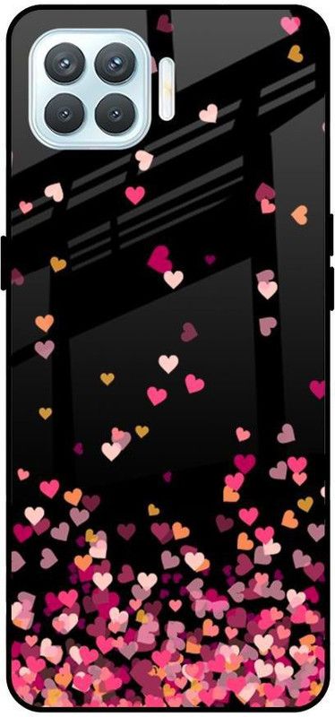 QRIOH Glass Back Cover for Oppo F17 Pro  (Black, Pink, Grip Case, Silicon, Pack of: 1)