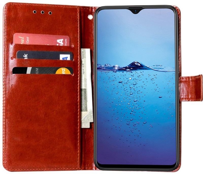 Unistuff Flip Cover for Oppo F9  (Brown, Dual Protection, Pack of: 1)