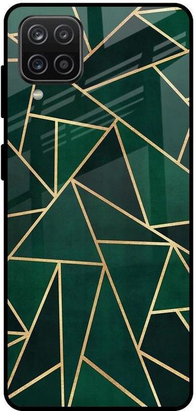 QRIOH Glass Back Cover for Samsung Galaxy A12  (Green, Grip Case, Silicon, Pack of: 1)