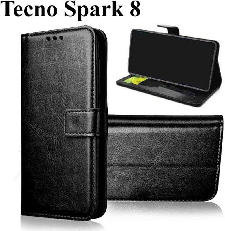 Manobal Flip Cover for Tecno Spark 8  (Black, Camera Bump Protector, Pack of: 1)